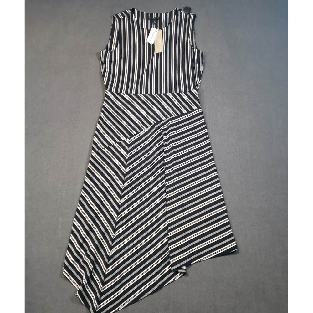 Banana Republic Midi Dress Womens Small Petite Black White Striped Asymmetrical